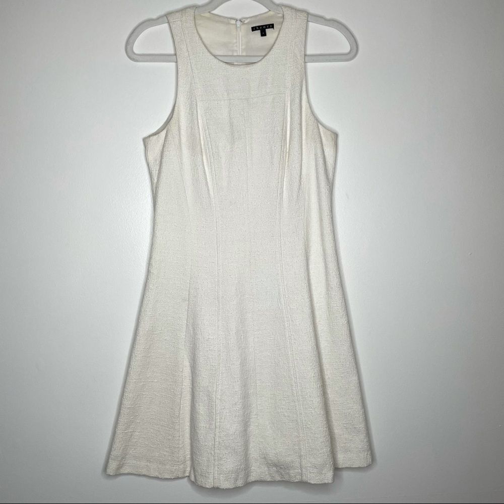 Theory‎ White Cotton Textured Fit and Flare Aline Dress